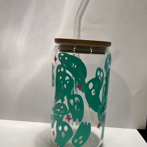 Ghost glass cup with bamboo lid and glass straw! - Picture 3 of 3